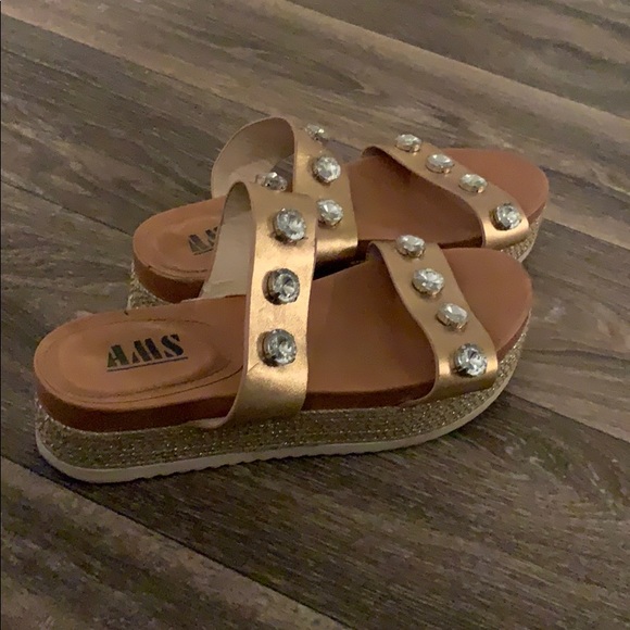 Rose Gold Rhinestone Sandals - Picture 2 of 6